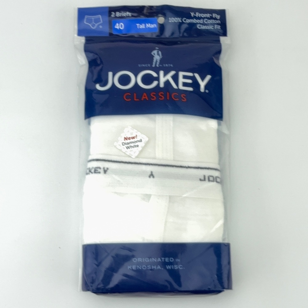 Jockey Classics 2 Pack Briefs White Y-Front Fly Tall Man 40 Cotton 603009970
